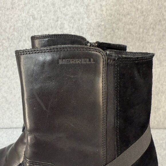 Merrell Womens Size 8 Black Evera Leather Suede Zip-Up Ankle Boots Booties Strap - Picture 2 of 12